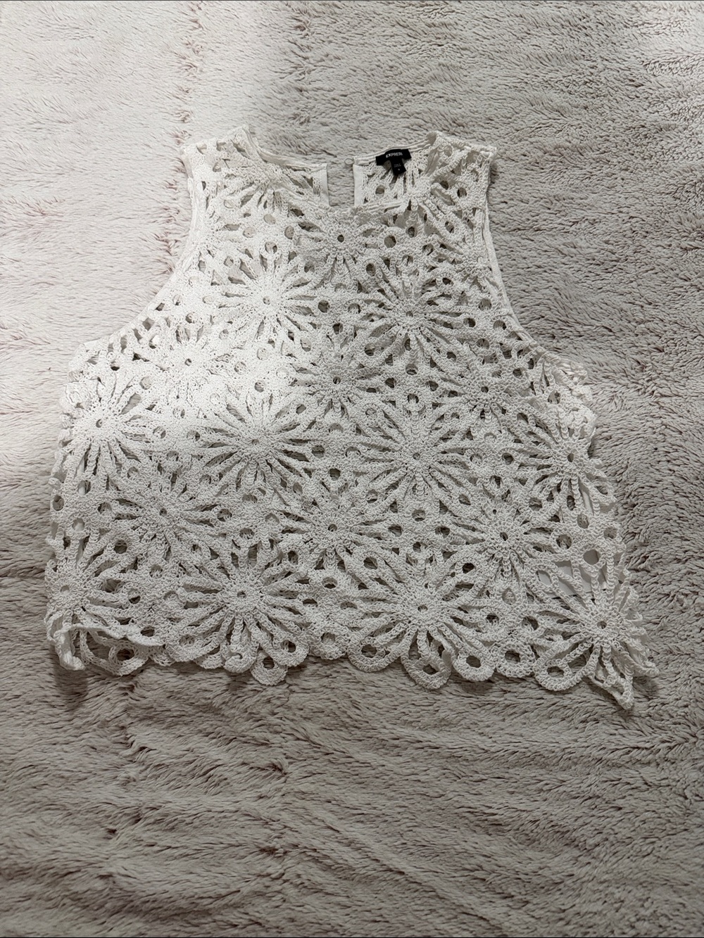 Express White Crochet Floral Lace Cropped Tank